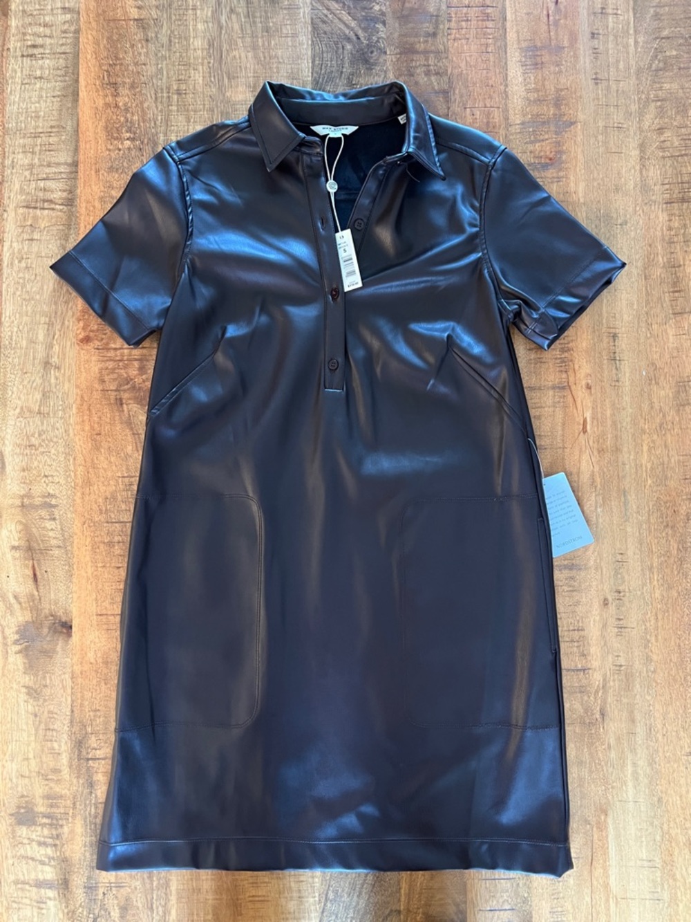 Max Studio Brown Faux Leather Polo Mini Dress